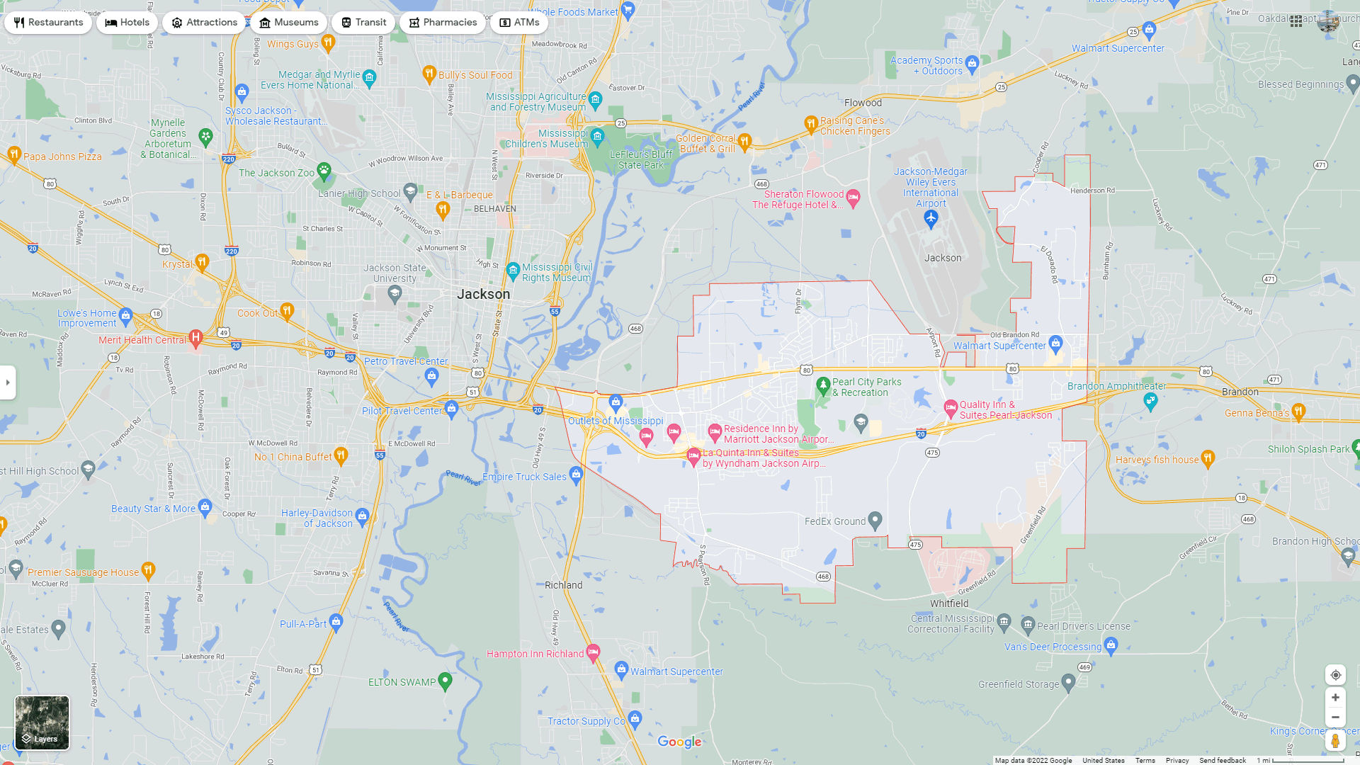 Pearl Mississippi Map